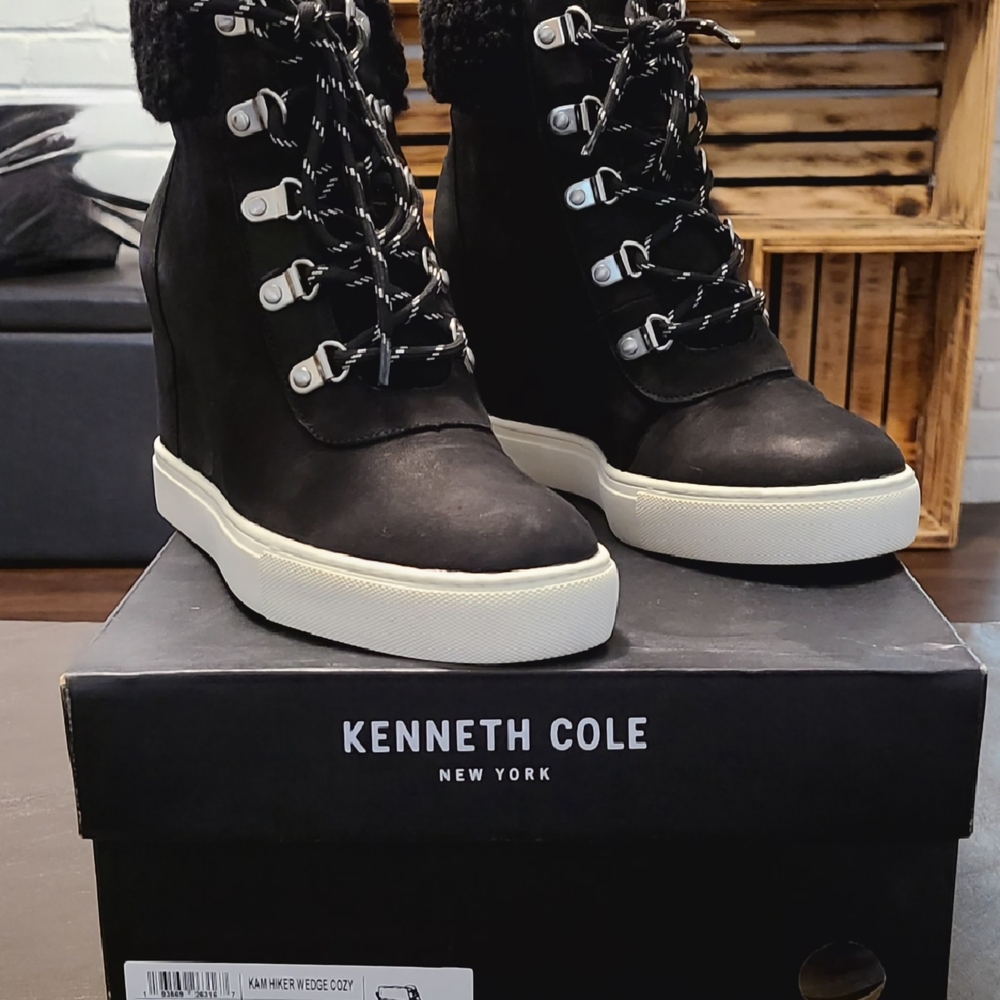 Kenneth Cole Black and White Women's Wedge Boots